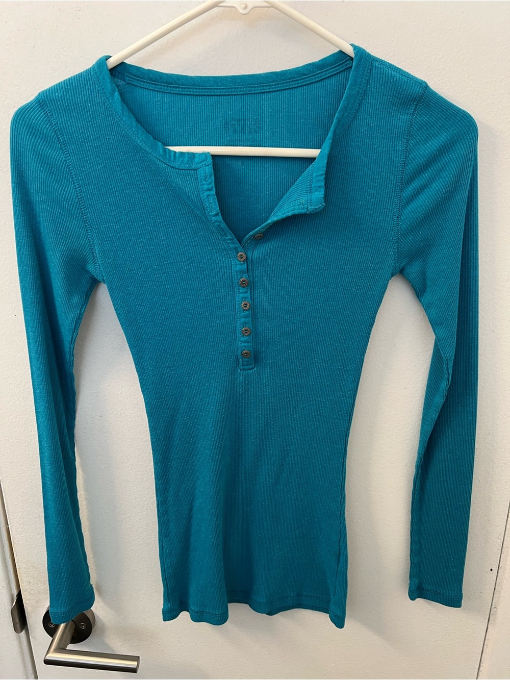 Women's Long-Sleeve Henley Top in Teal